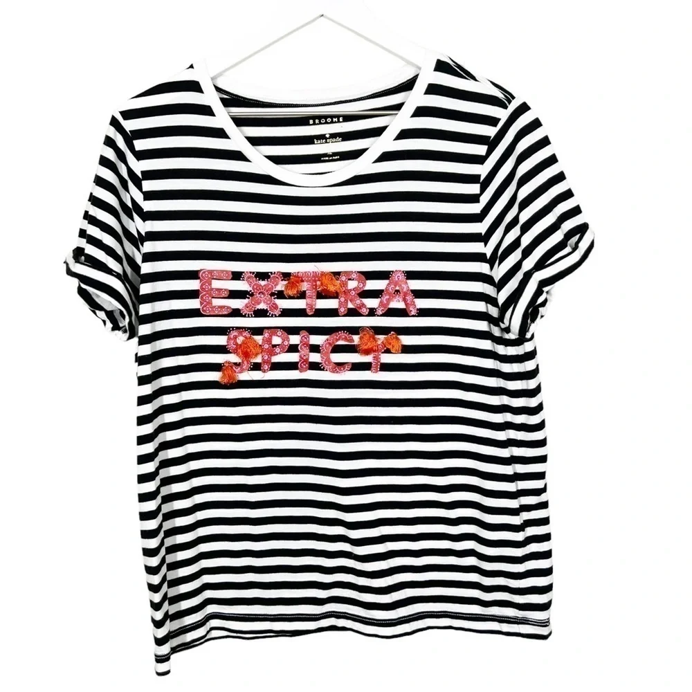 Kate Spade Broome Street Black and White Stripe Extra Spicy Short Sleeve Tee